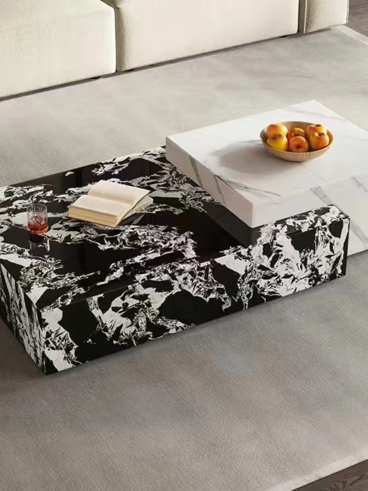 

Italian minimalist rectangular rock slab coffee table and marble combination size unit