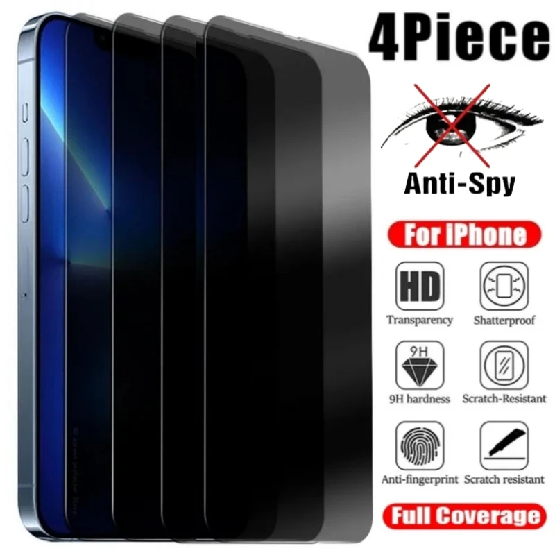 

4PCS Privacy Screen Protector Tempered Glass for IPhone 15 14 13 12 11 XS Pro Max Anti-Spy Glass for IPhone X XR XS Max 7 8 Plus