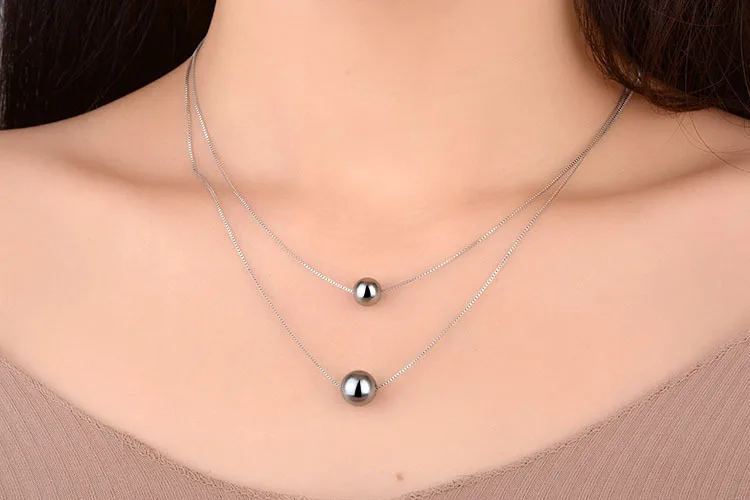 925 Sterling Silver Jewelry Fashion Pearl Love Double-layer Integration Female Personality Necklace H237