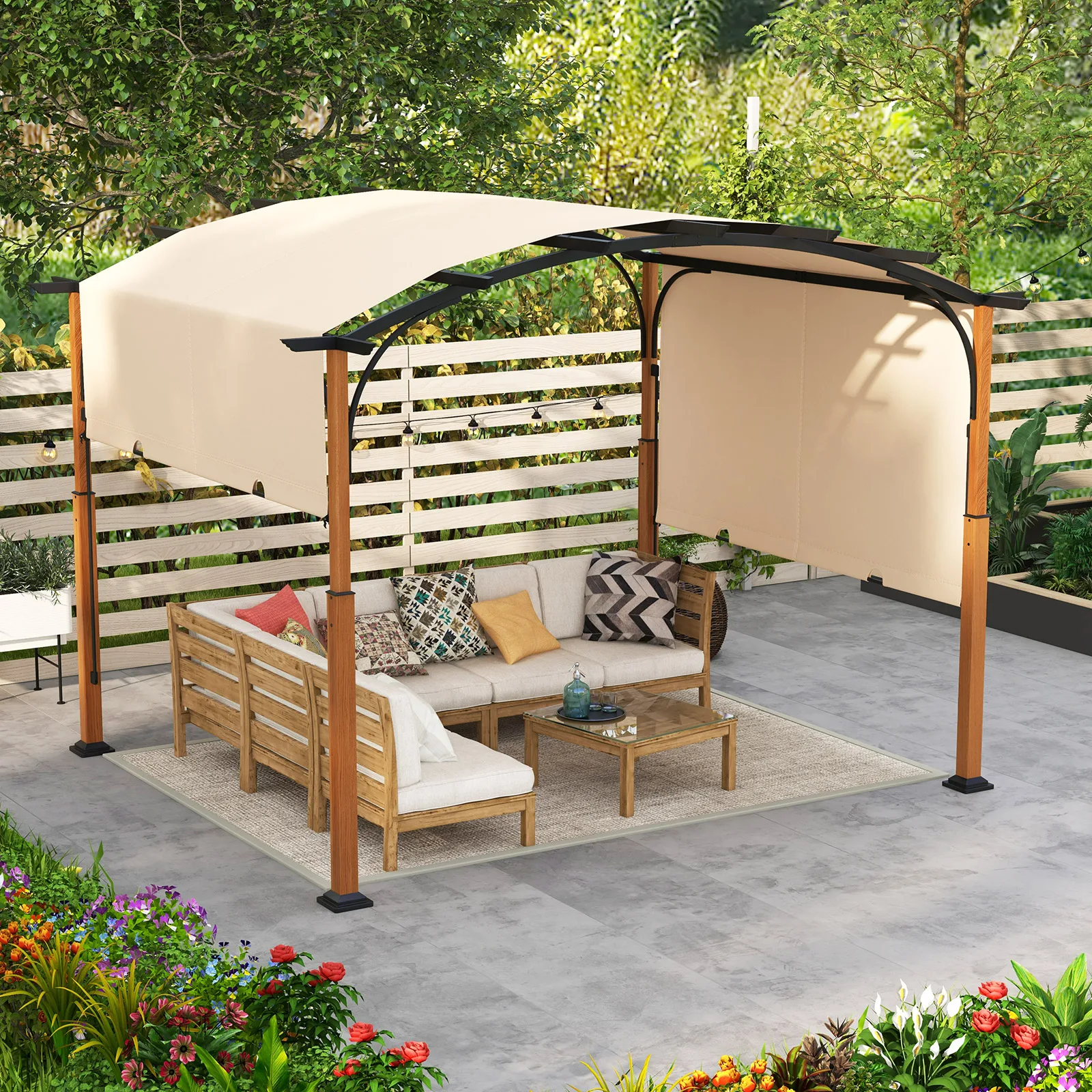 Pergola mit ausziehbarem Dach, 3,6x3m Pavillon wasserdicht stabil Winterfest, Gartenpavillon mit robusten Metallsäulen – Detail 1