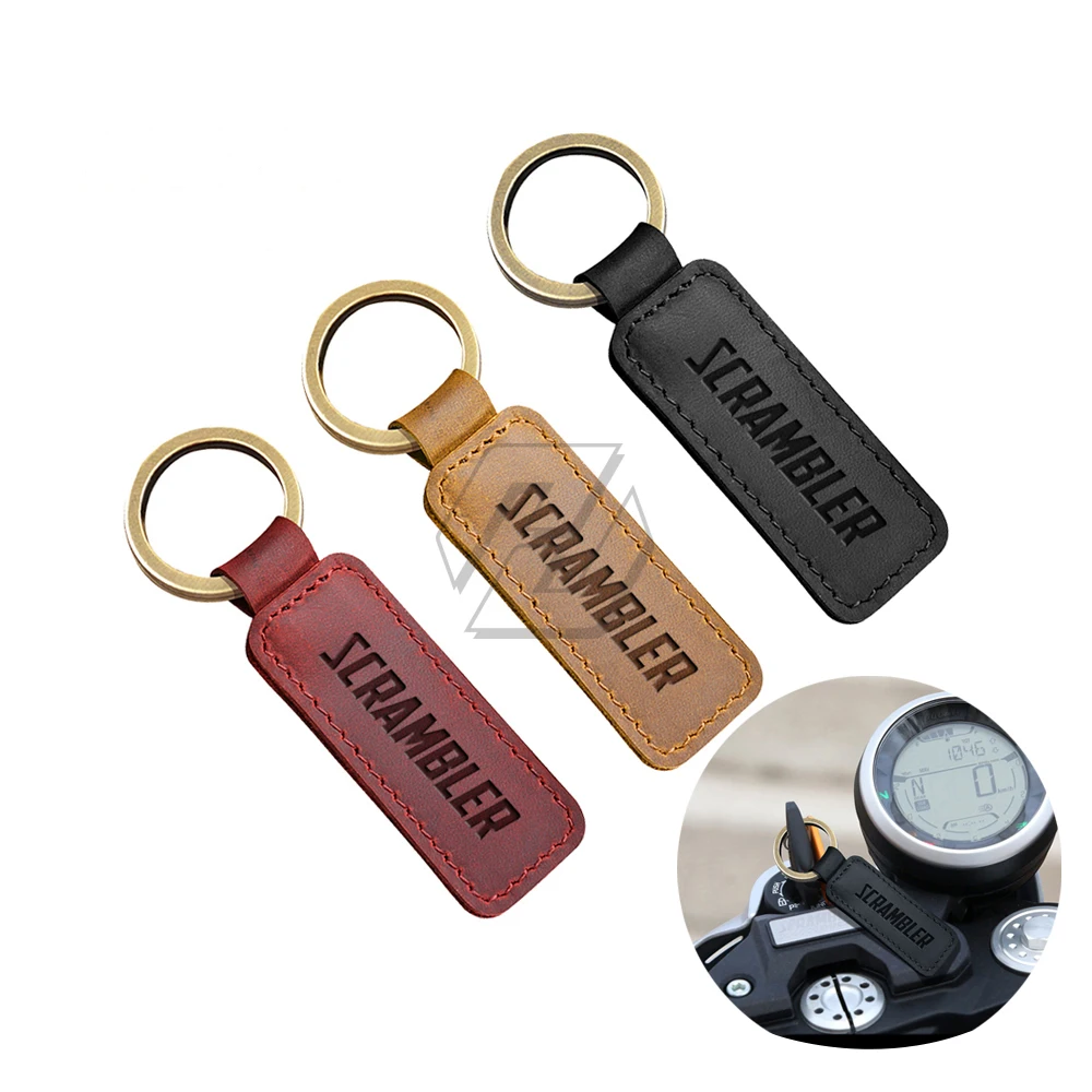 

For Honda Yamaha Suzuki Harley Triumph Ducati Scrambler 800 1200 Motorcycle Cowhide Keychain Key Ring