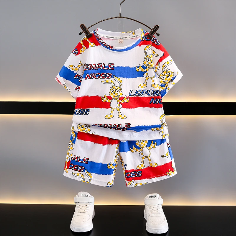 

2023 Summer Children Clothing Sets Kids Boys Girls Short Sleeve Cartoon T-Shirt+ Short 2Pcs Suit Cotton Teen Holiday Clothes