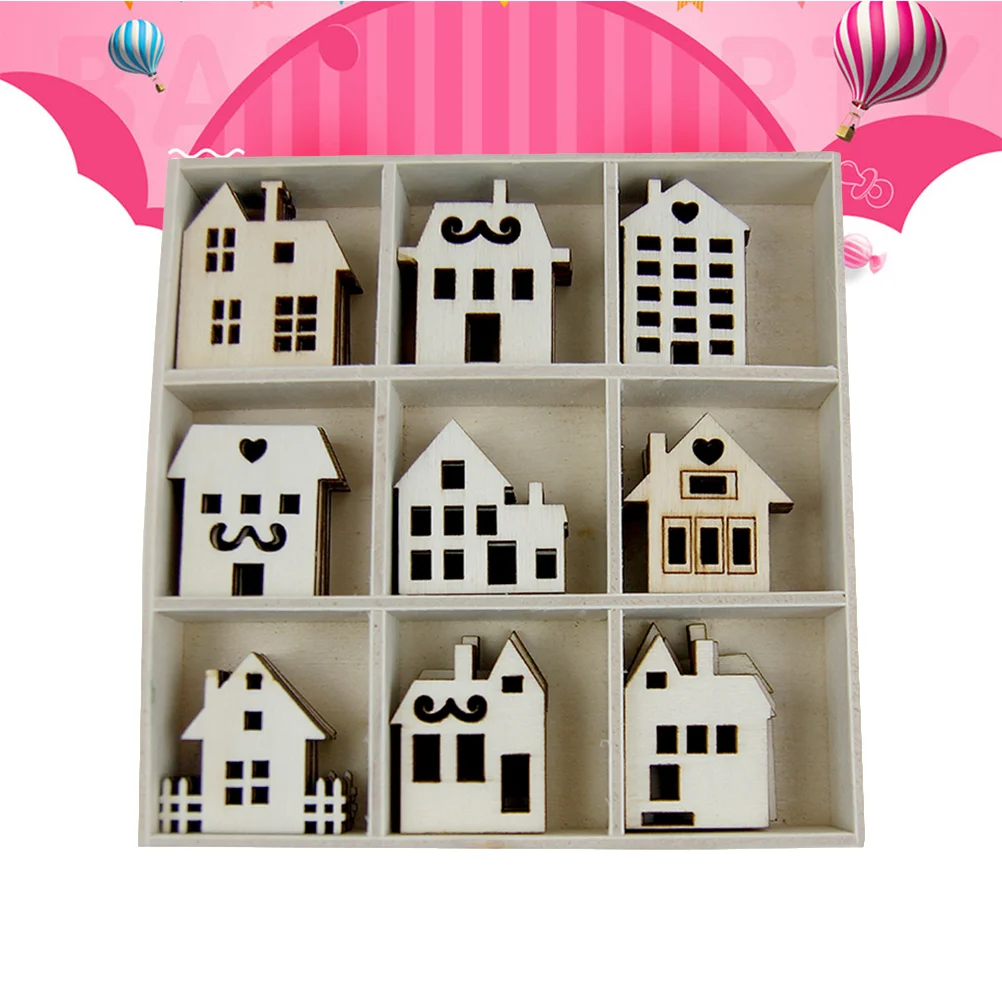

45pcs Wooden Slices House Shaped Embellishments Hanging Decorations Wood Crafts DIY Accessories Small Pendants for Home