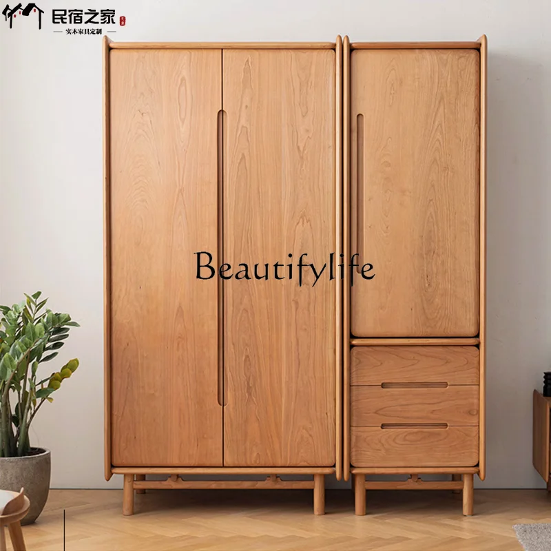 

Nordic Modern Minimalist Cherrywood Wardrobe North American Black Walnut Log Cream Bedroom Wardrobe