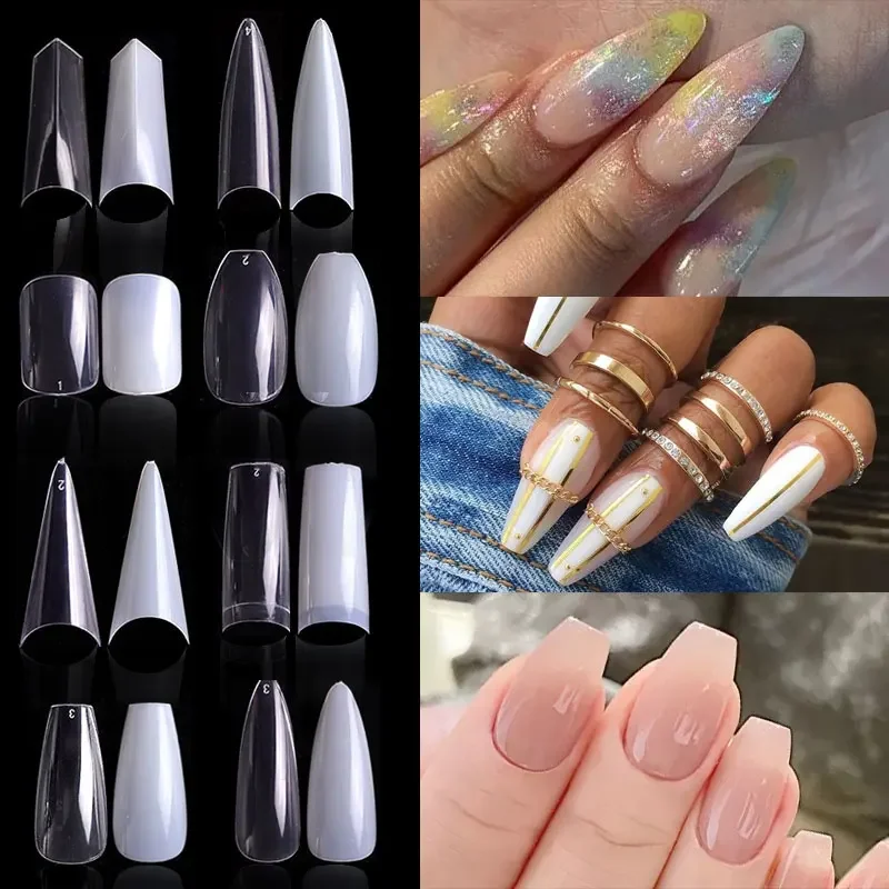 500Pcs/Bagged False Nail Art Tips 프랑스어 자연 투명한 관 False Nails Tips 아크릴 UV 젤 매니큐어 매니큐어