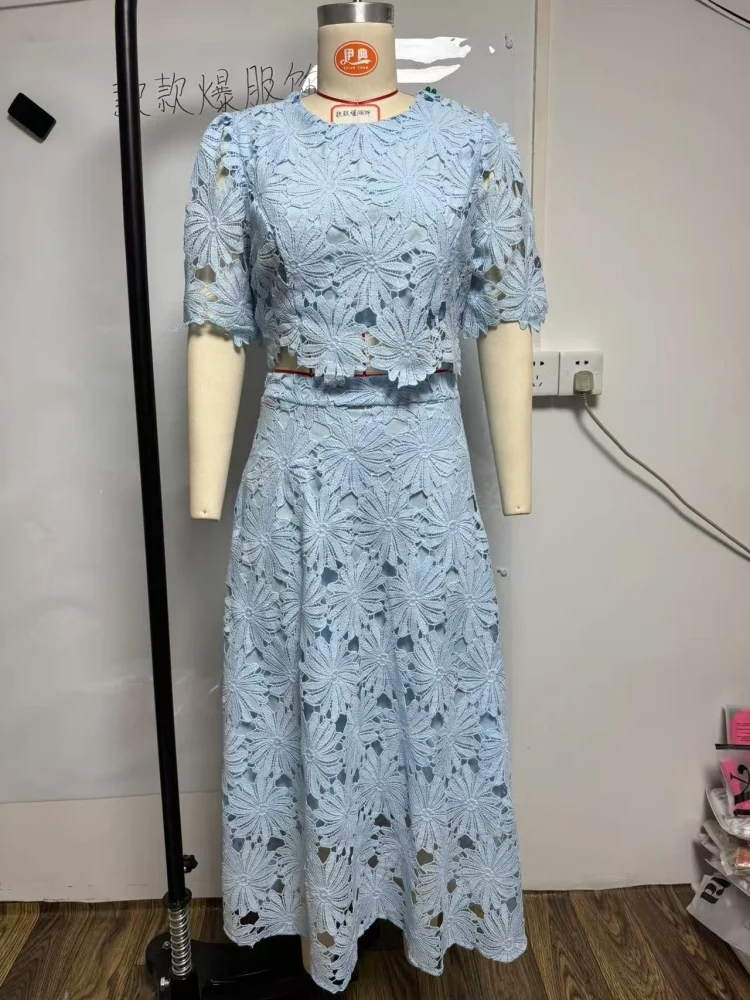 Wmstar two piece outfits women wholesale dress sets The new style hollowed out top sweet matching suit dropshopping S-3XL