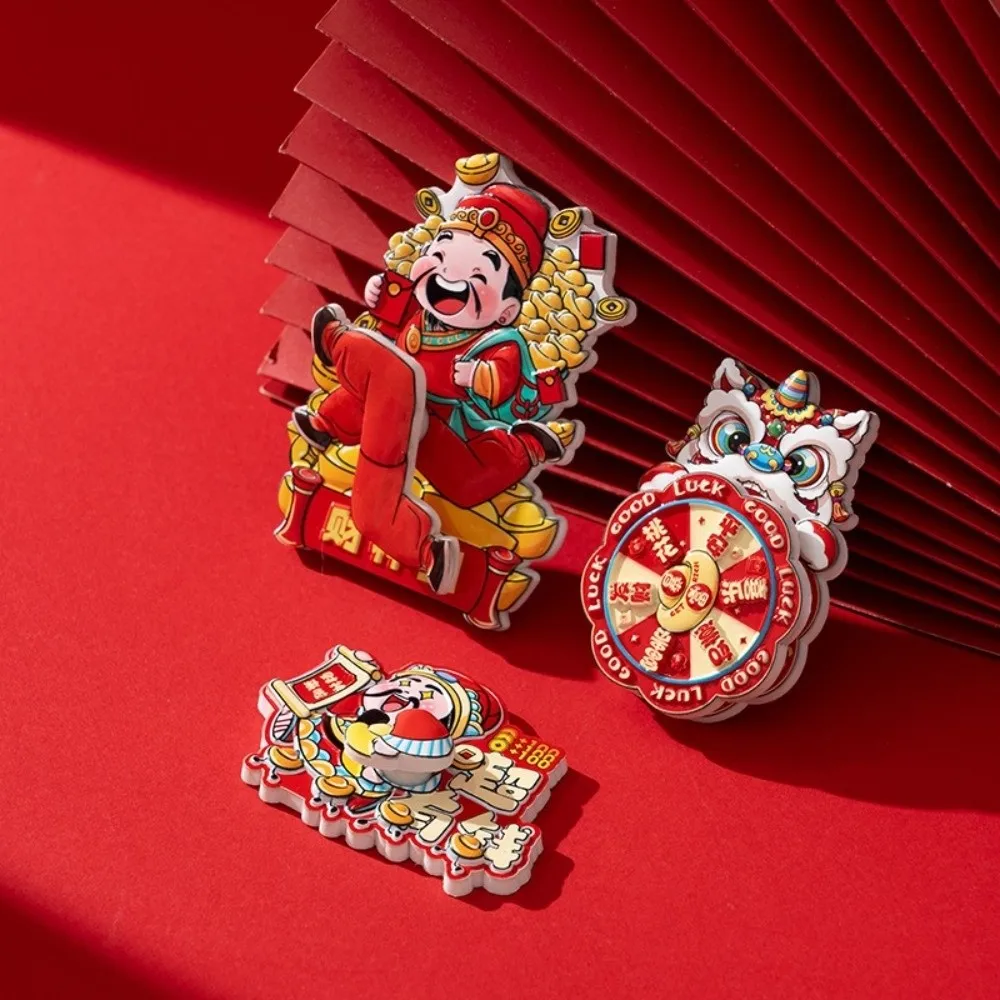 Cartoon God of Wealth Magnetic Sticker Chinese Style Thickened New Year Refrigerator Magnets Blessing Traditional