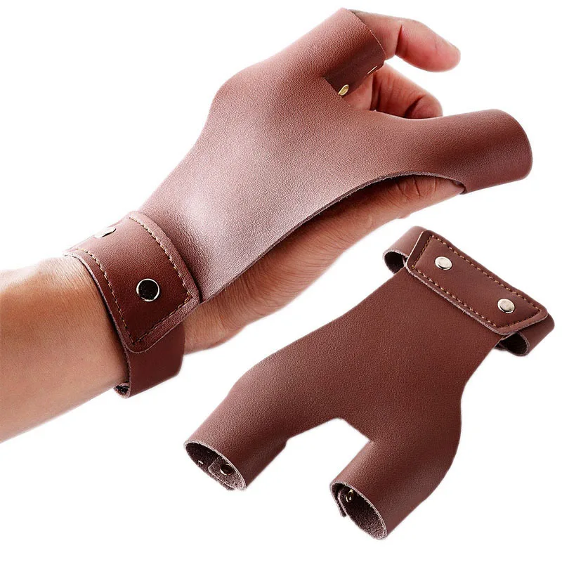 2 Fingers Cow Leather Traditional Archery Bow Gloves Tip Protector for Outdoor Hunting Shooting Accessories Left Hand Gloves