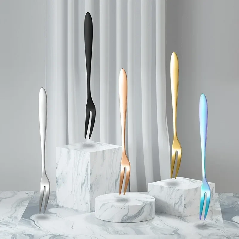 7pcs 304 Stainless Steel Fruit Fork Dessert Cake Forks Salad Fork For Party Kitchen Tableware
