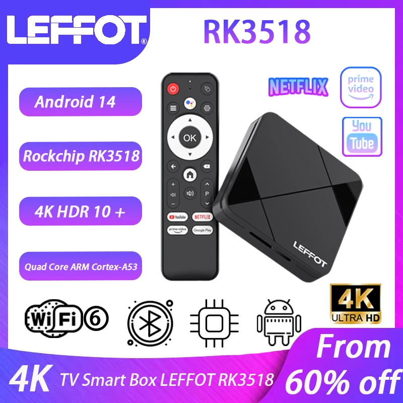 LEFFOT RK3518 TV Box Wifi6&BT5.4 4K@60fps Google Media Player Support IPTV Set Top Box Android14.0 Rockchip RK3518 Smart TV Box 1