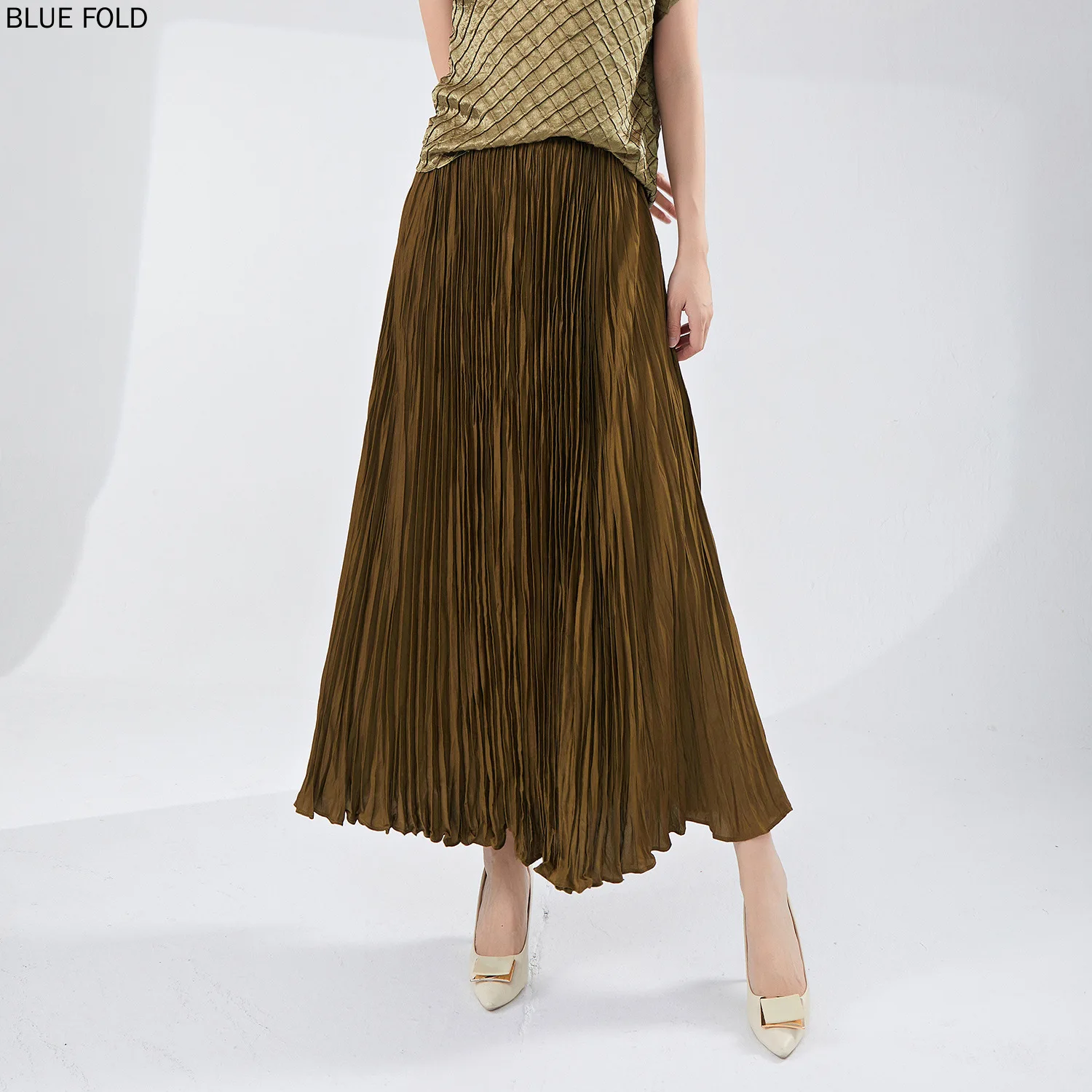 

MIYAKE Pleated Skirt Summer High-end New Style Drape Elastic Waist A-line Skirt Loose Wide Hem Long Skirt Elegant Faldas Ropa