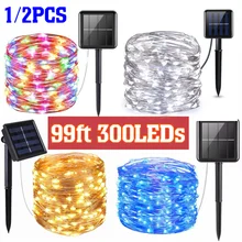

1/2PCS 300LEDs Solar Fairy Lights Outdoor Waterproof 30M Solar String Lights 8 Modes Patio Wedding Party Decorative Lights