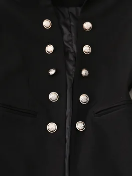 Elegant Black Double-Breasted Blazer with Golden Buttons
