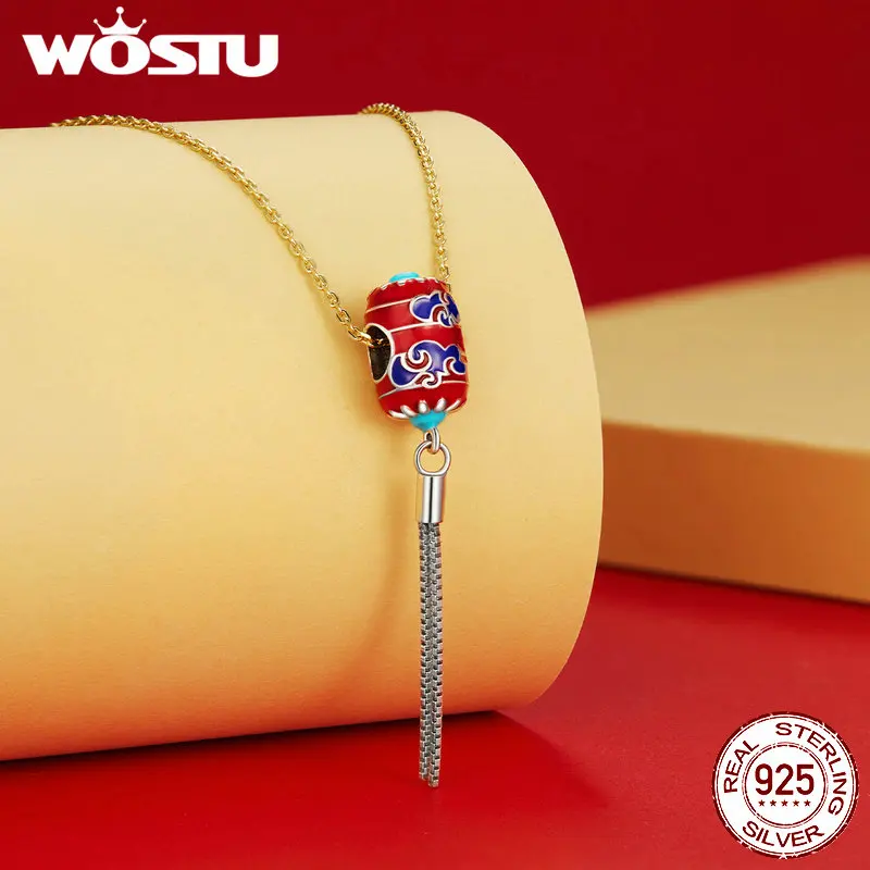 WOSTU 925 Sterling Silver Chinese New Year Series Red KOI Lantern Charm Fortune Cat Bead Fit Bracelet DIY Necklace Jewelry Gift 3
