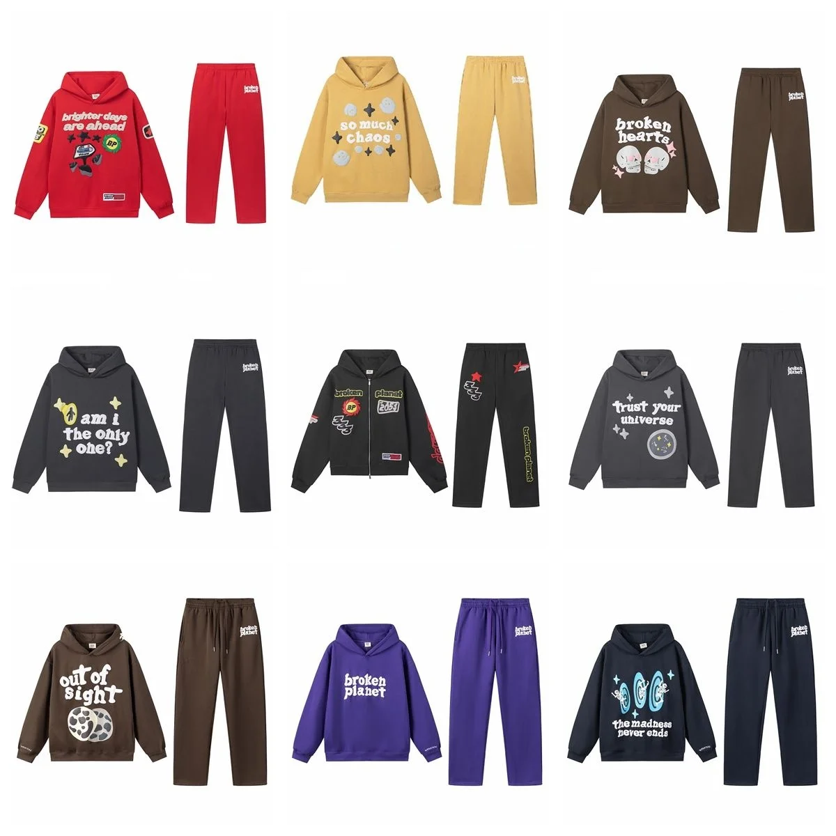 American Trend BrokenPlanet Autumn/Winter Letter Print High Street Men's and Women's Hooded Sweater Casual Pants Tide Two-piece