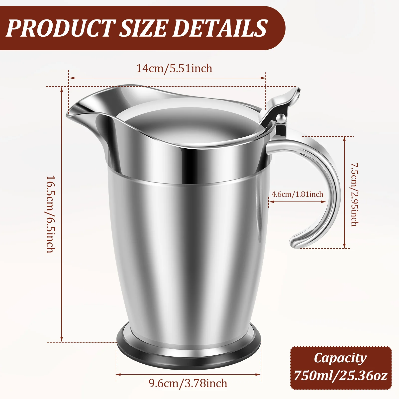 Stainless Steel Gravy Boat 450/750ml Gravy Sauce Jug with Hinged Lid for Family Dinner, Christmas Party Gravy Pitcher