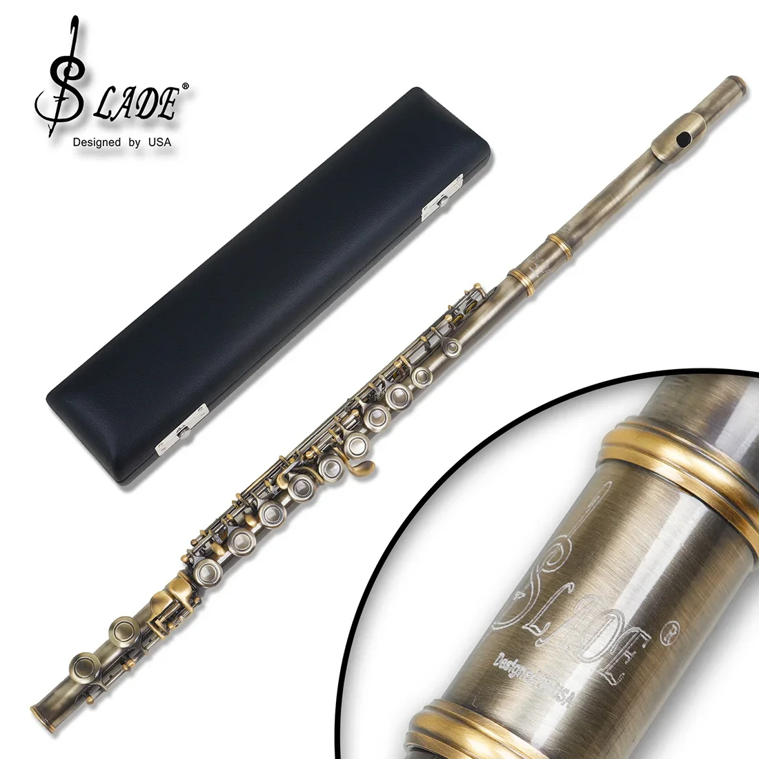 

SLADE C-Key 16-Hole Flute Set C Key Green Antique Flute with Case Cleaning Cloth Gloves Woodwind Instrument Accessories & Parts