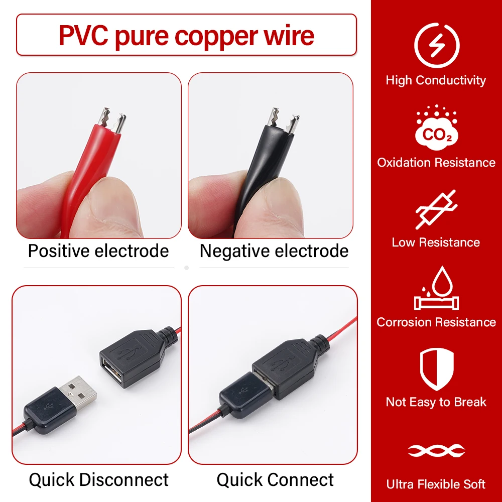 1/2Pcs 60CM Alligator Test Cilp To USB Male Female Connector Adapter Crocodile Test Clamp Clip Power 5V test Cable