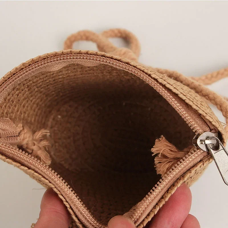 Cute Kids Shoulder Bag Summer Straw Woven Handmade Bags Mini Baby Girls Coin Purse Cartoon Bear Toddler Crossbody Bag 3