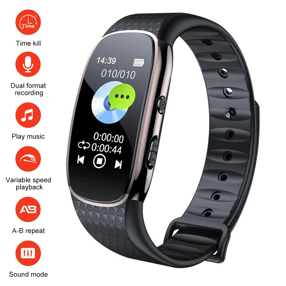Relógio Gravador de Voz Digital Smart One Key Pulseira Gravação Leitor Mp3 Redução de Ruído Ditafone Áudio 8gb 16gb