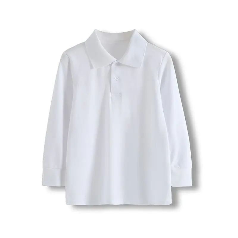 Children's Long Sleeved, Boys Girls, Middle-Aged Young Children, Pure Cotton Collar, Primary School Uniform, White Polo Shirt,