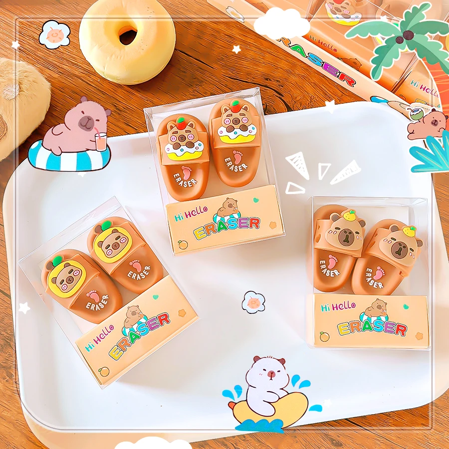 school teacher gift back to school supplies Aesthetic cute stationery Kawaii capybara funny erasers Slippers rubber cute things - 4