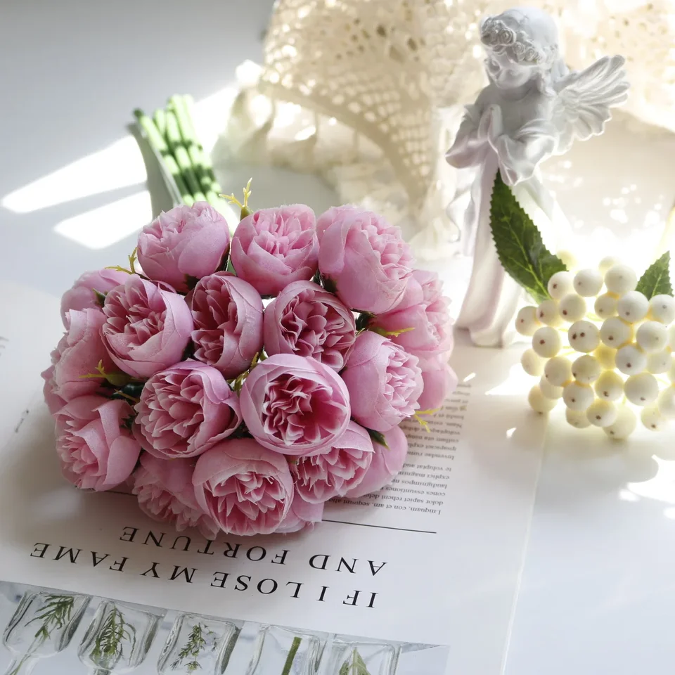 Anaoo 12pcs Rose Fiori Artificiali Rosa Fiore Finta di Seta Artificiale