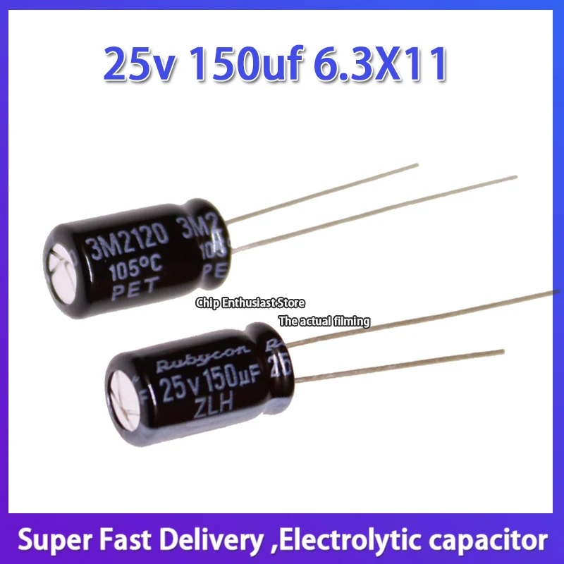 

10PCS Rubycon imported aluminum electrolytic capacitor 25v 150uf 6.3X11 ruby zlh high frequency and long life