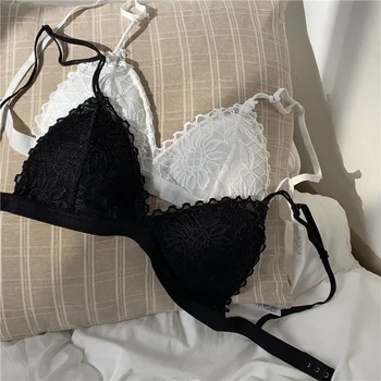 Bralette in pizzo francese a triangolo senza anello in acciaio Reggiseni senza cuciture Reggiseno sottile da donna sexy Reggiseno traspirante estivo