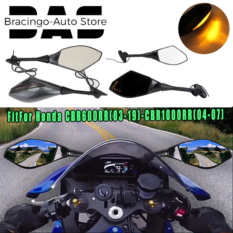 

Bracingo Rear LED Integrated Turn Signal Mirror Cover Rear-View Mirrors For GSXR600 750& Honda CBR600RR CBR250R CBR500R 1000RR