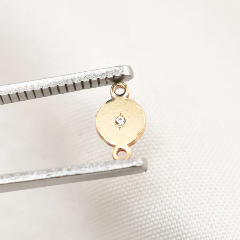 14K Gold Filled 5MM Disc With Zircon Round  Gold Charm Jewelry for DIY Bracelet Necklace Making Hypoallergenic Jewelry Accessory