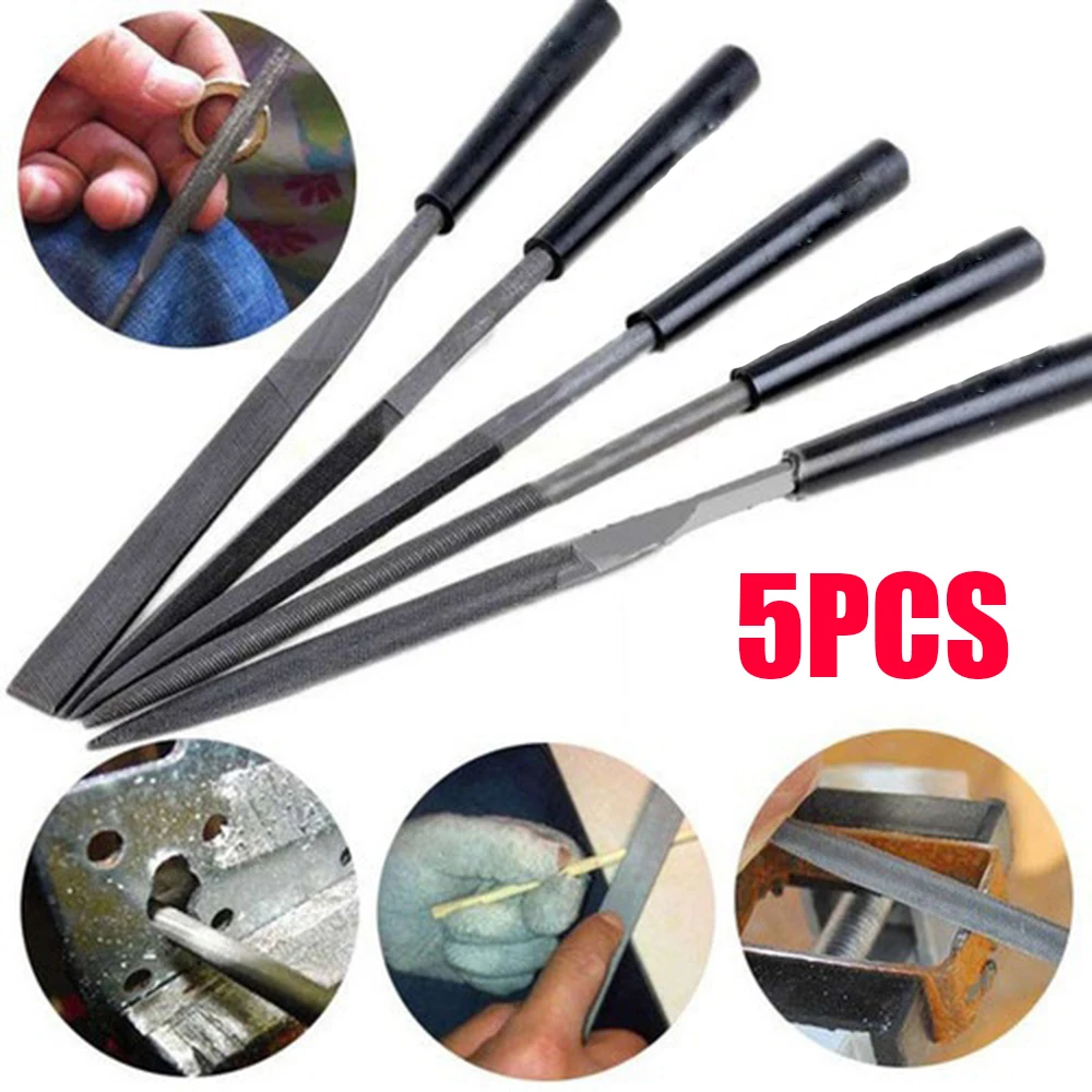 5pcs/set Needle Files Set Arc-shaped Square Flat Shapes Files Circular for Jeweler Diamond Wood Carving Metal Glass Stone Craft