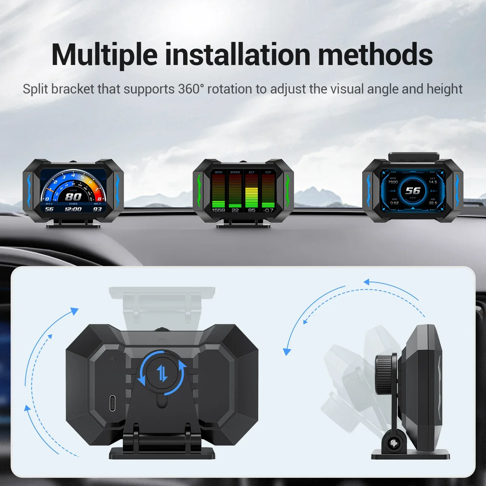 P25 OBD GPS HUD 헤드업 디스플레이 온보드 컴퓨터 (알람, 속도, 수온, 경사도, 전압계 포함) 자동차 전자 액세서리