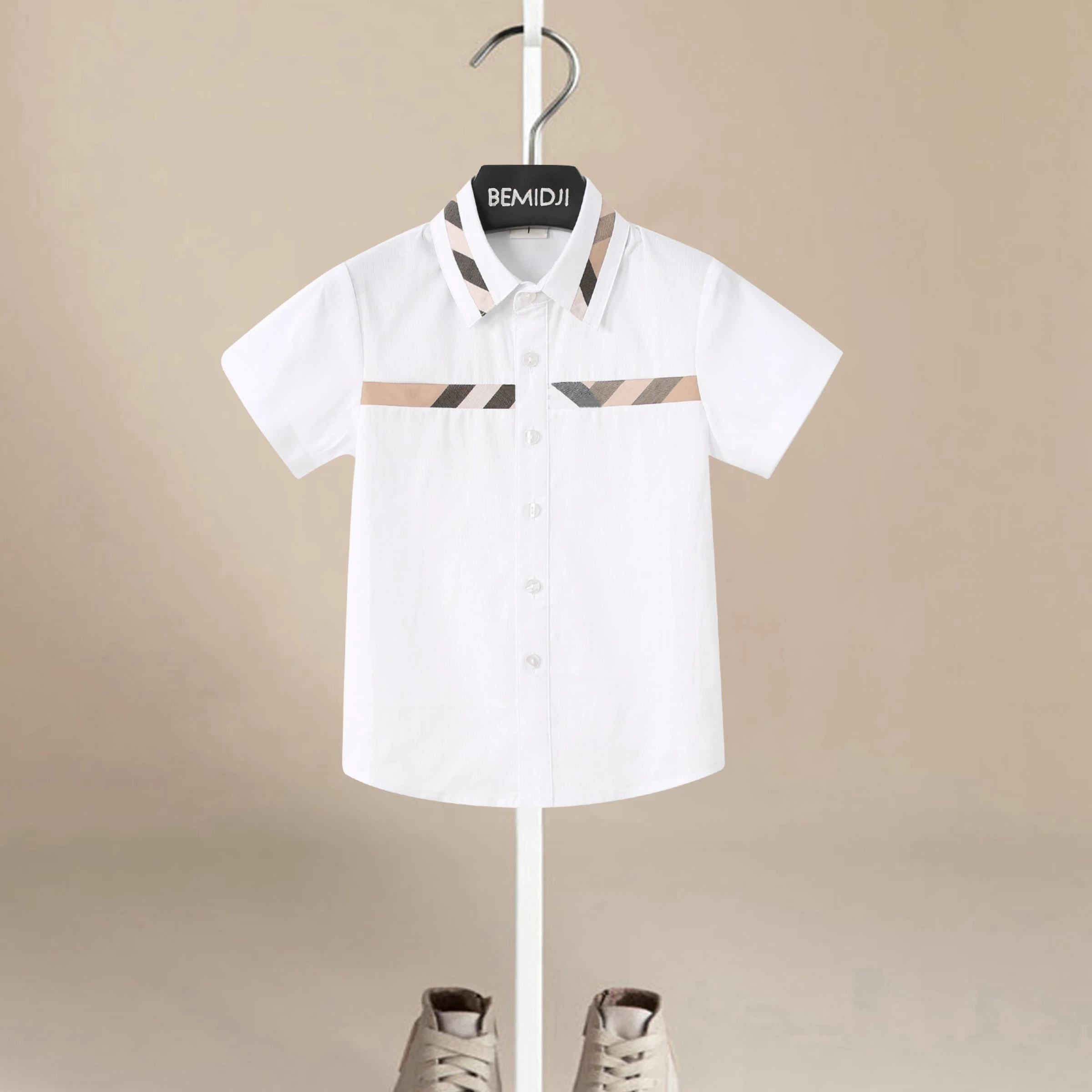 New Baby Boys Winter Shirt In Thick Cotton Stuff In White Color LEAFES STYLE On Sale Price main image 1