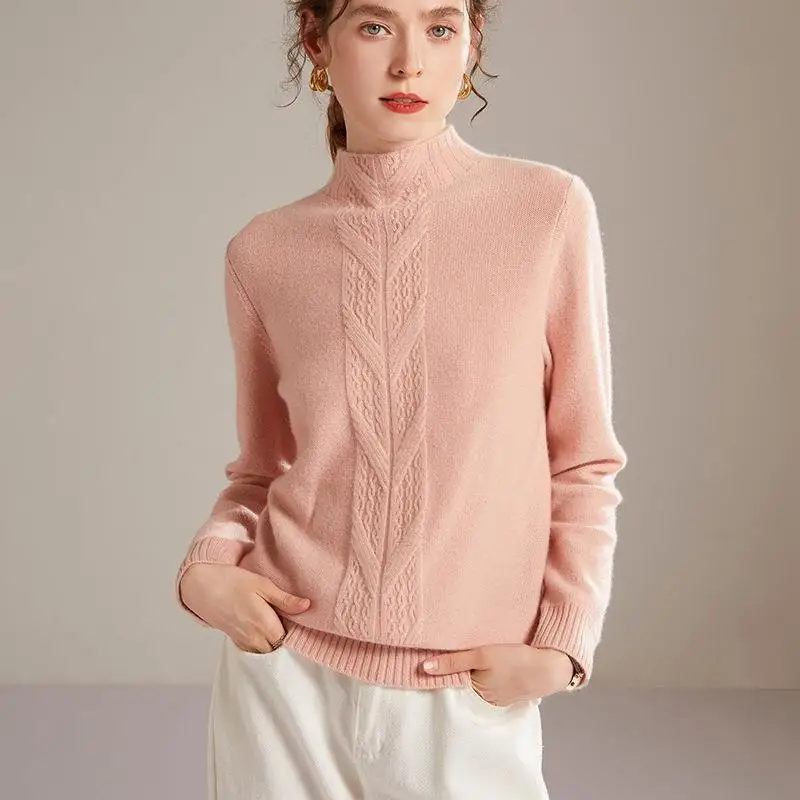 

Half Collar Women's Pure Cashmere Sweater Solid Color Loose Short Bottoming Shirt 2024 Autumn Inner Wear