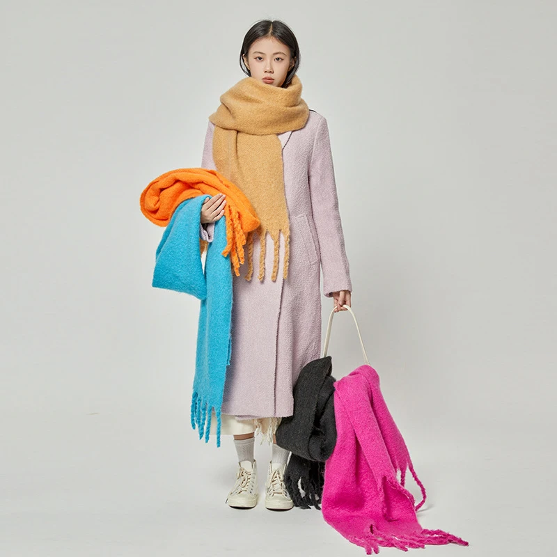 

Роскошный кашемировый женский шарф, зимний толстый теплый однотонный шарф-накидка, женский длинный шарф из пашмины с кисточками, толстое одеяло