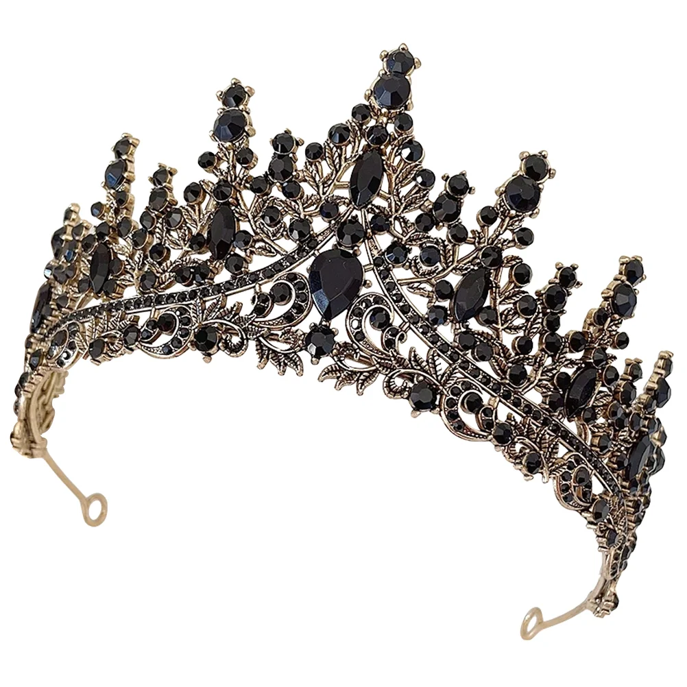 

Black Rhinestone Crown Wedding Headpiece for Bride Bridal Crowns Hair Ribbons Headgear Headband Tiara Women Tiaras