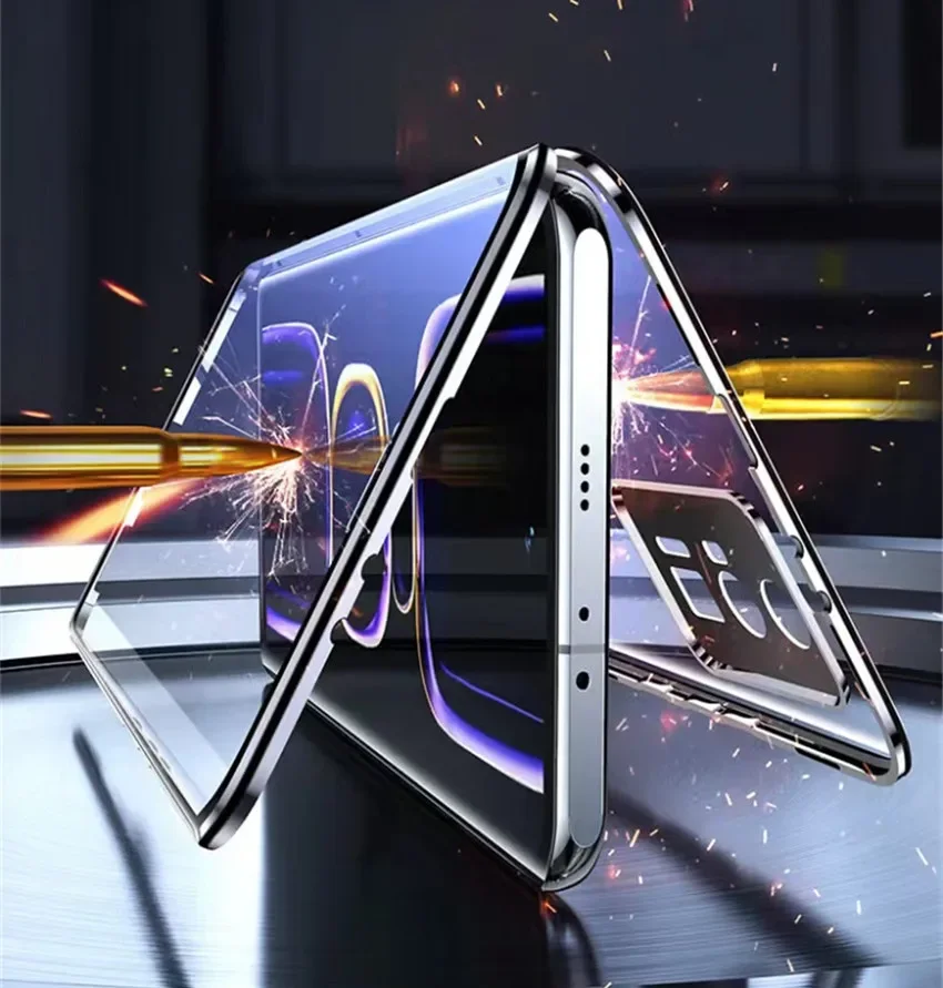 Enhanced Magnetic Adsorption Phone Case with 360° Full Protection and Glass Finish