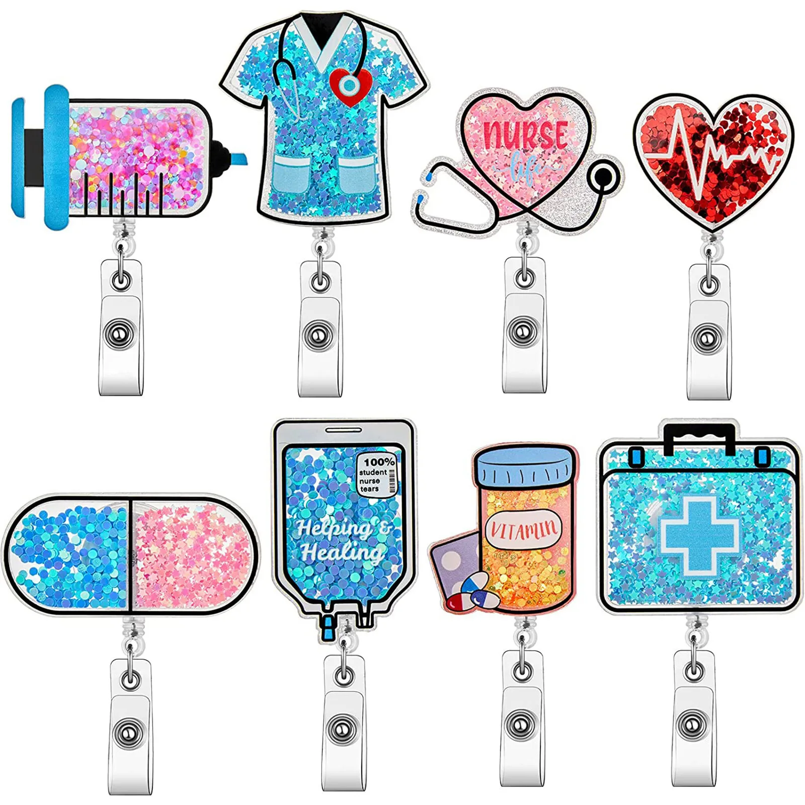 

1pc Quicksand Retractable Nurse Badge Reel Clip Students Id Card Badge Holder Staff Work Card Clip Chest Pocket Id Tag Card Clip