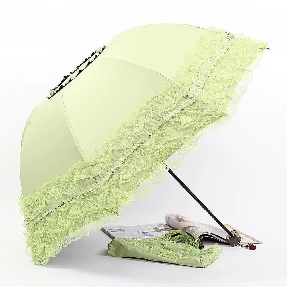 Compact Travel Umbrella Stylish Lace Folding Umbrella for Sun Protection Rain Lightweight Portable Parasol with Uv Blocking