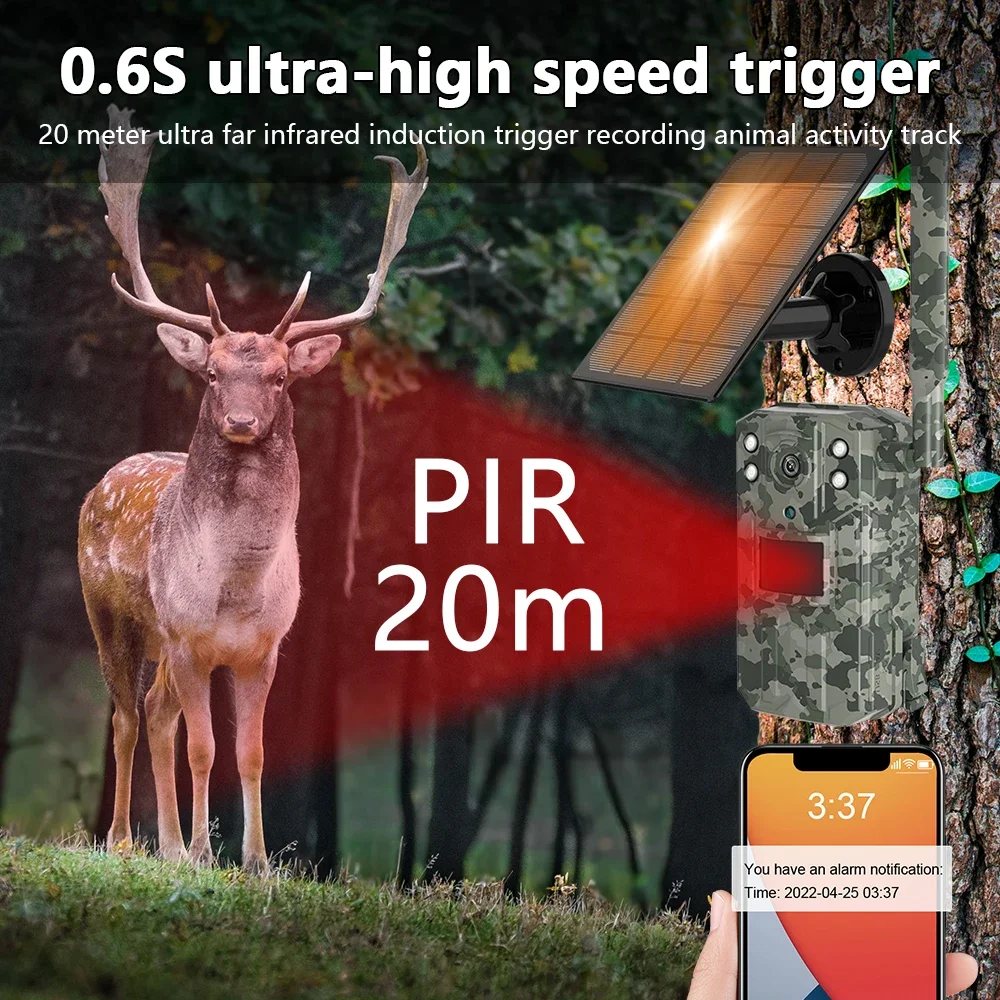 Solar Powered Cellular Trail Camera Traps with Sim Card Live Stream No Glow IR 4G App Hunting Camera