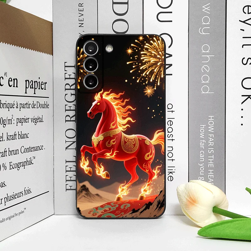 Elegant Red Horse Print Chinese-Style Phone Case - Soft Cover
