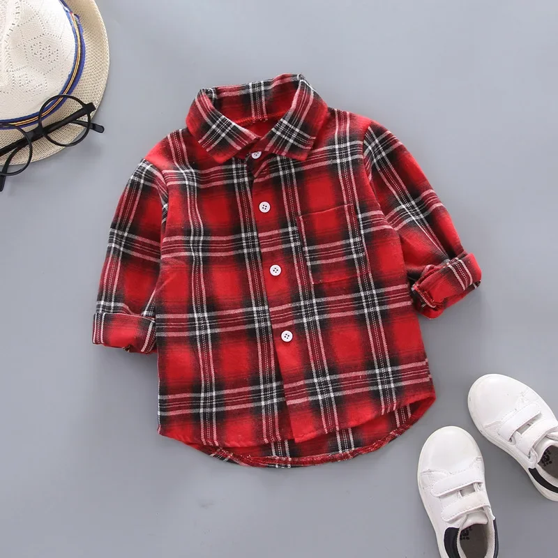 IENENS Baby Shirt Thin Clothes Spring Clothing Infant Boy Plaid Cotton Tops 1 2 3 4 Years Kids Long Sleeves Shirt Toddler Wear
