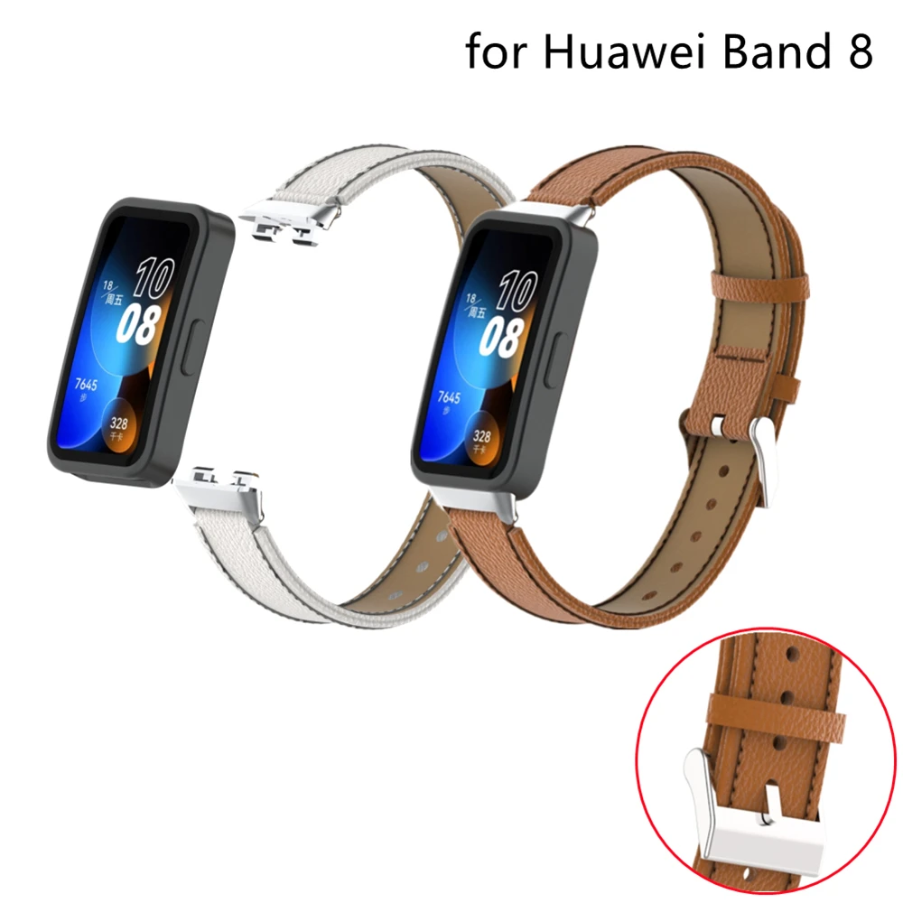 

Leather Watch Strap For Huawei Band 8 Bracelet Women Men Soft WristBand Lichee Pattern Leather For Honor Band 8 Watchband