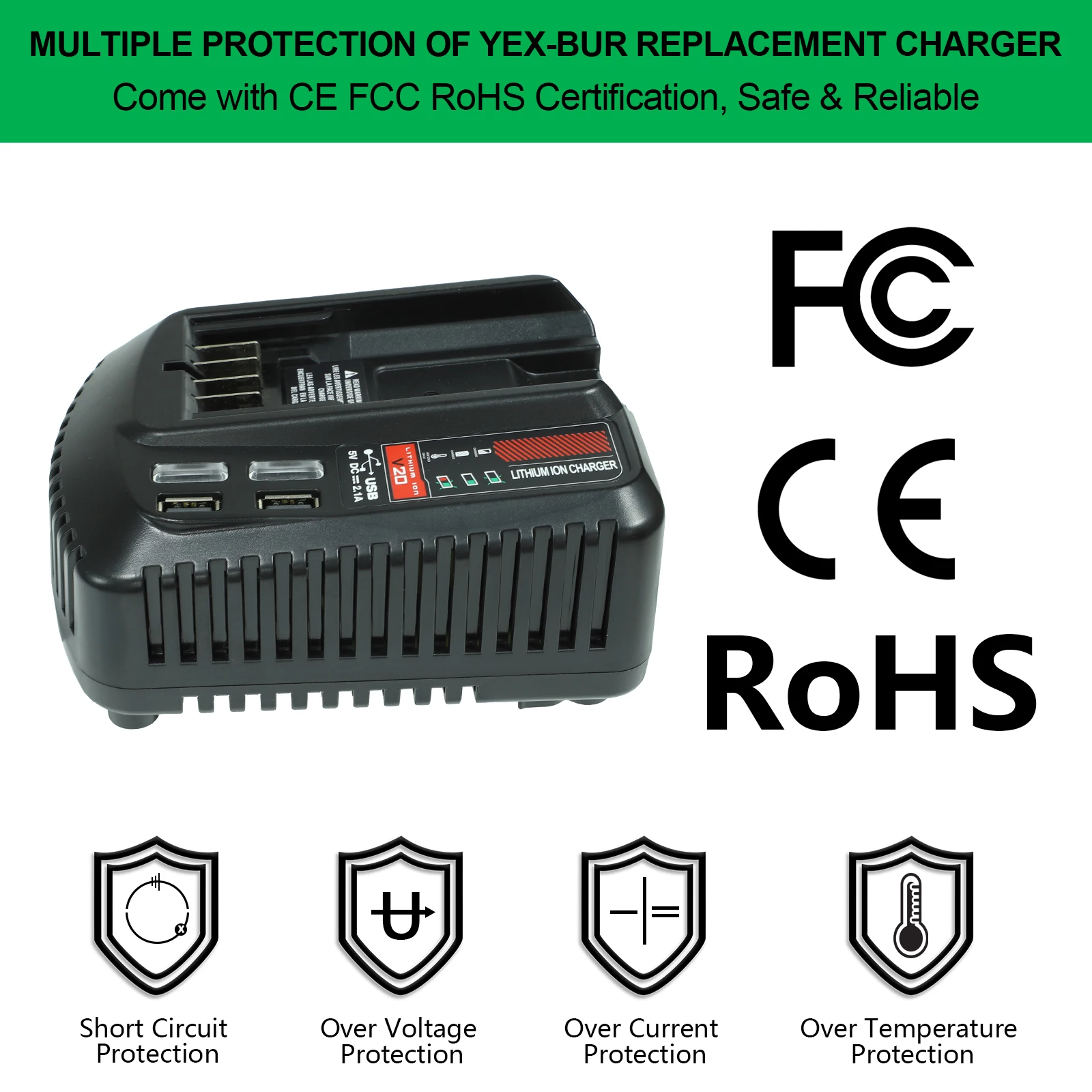 For Craftsman Li-ion Lithium Battery 18V 20V Fast Charger With Dual USB Port For