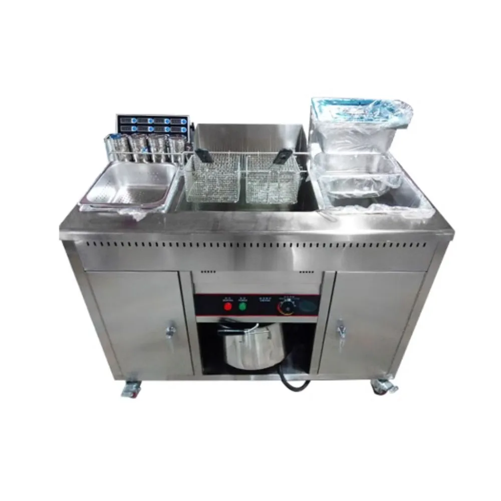 

Corn Dog Electric Deep Fryer Chip Chicken Hot Dog Cart With Grill And Deep Fryer Fast Food Restaurant Equipment Commercial