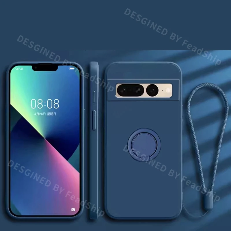 Enhanced Liquid Silicone Phone Case with Ring Holder and Screen Protector - Soft, Durable Cover