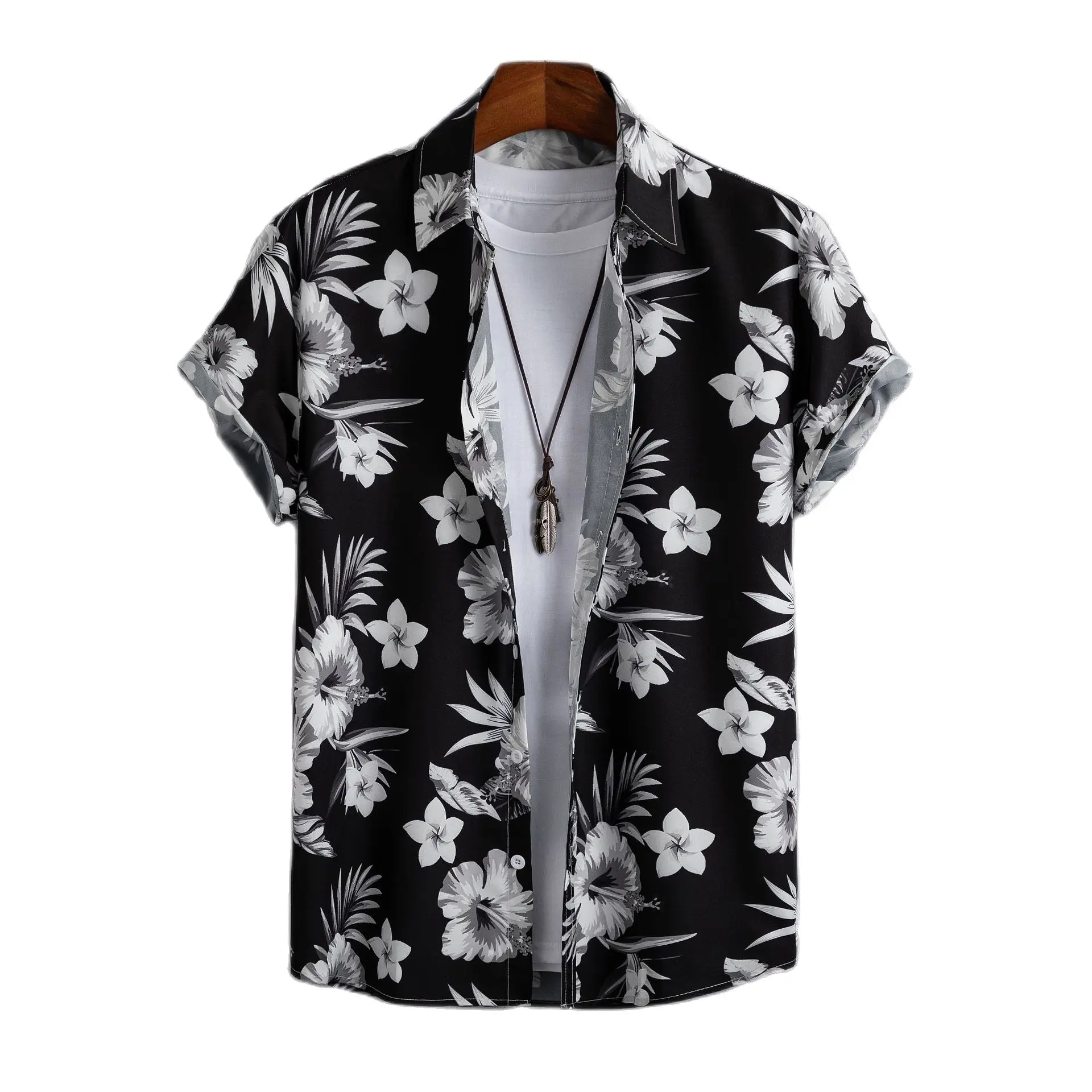 2023 Hawaiian Shirt Men Fashion Flower Geometric Printed Blouse Single-breasted Beach Short SleeveTops Men's Holiday Clothing