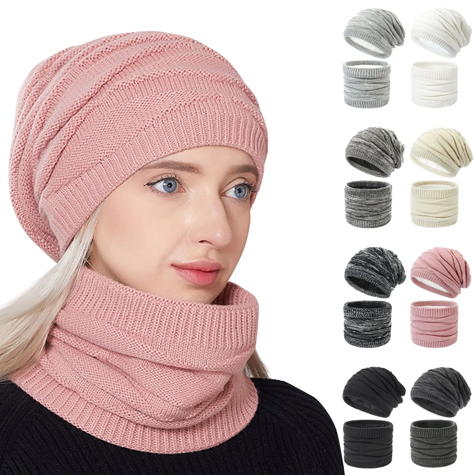 

Men And Women'S Autumn And Winter Outdoor Warm And Cold Resistant Neck Cover With Plush And Thickened Wool Hat Two-Piece Set
