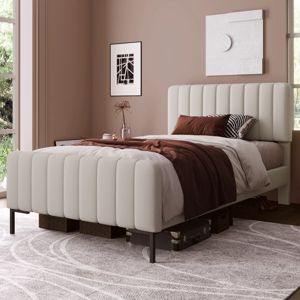 Modernes Gepolstertes Doppelbett | Robuster Gitterbett-Rahmen mit Verstellbarem Kopfteil | Jugendzimmermöbel für Teenager & Erwachsene – Detail 21